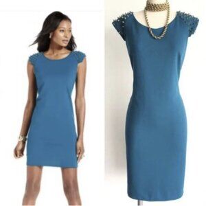 Betsey Johnson Sheath Teal Dress/ Spiked Shoulders/ Back Zipper, Size 6